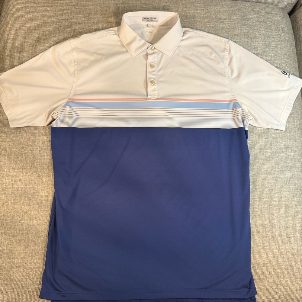 Peter Millar Summer Comfort Polo XL Blue White Stripe Golf Shirt The Lakes